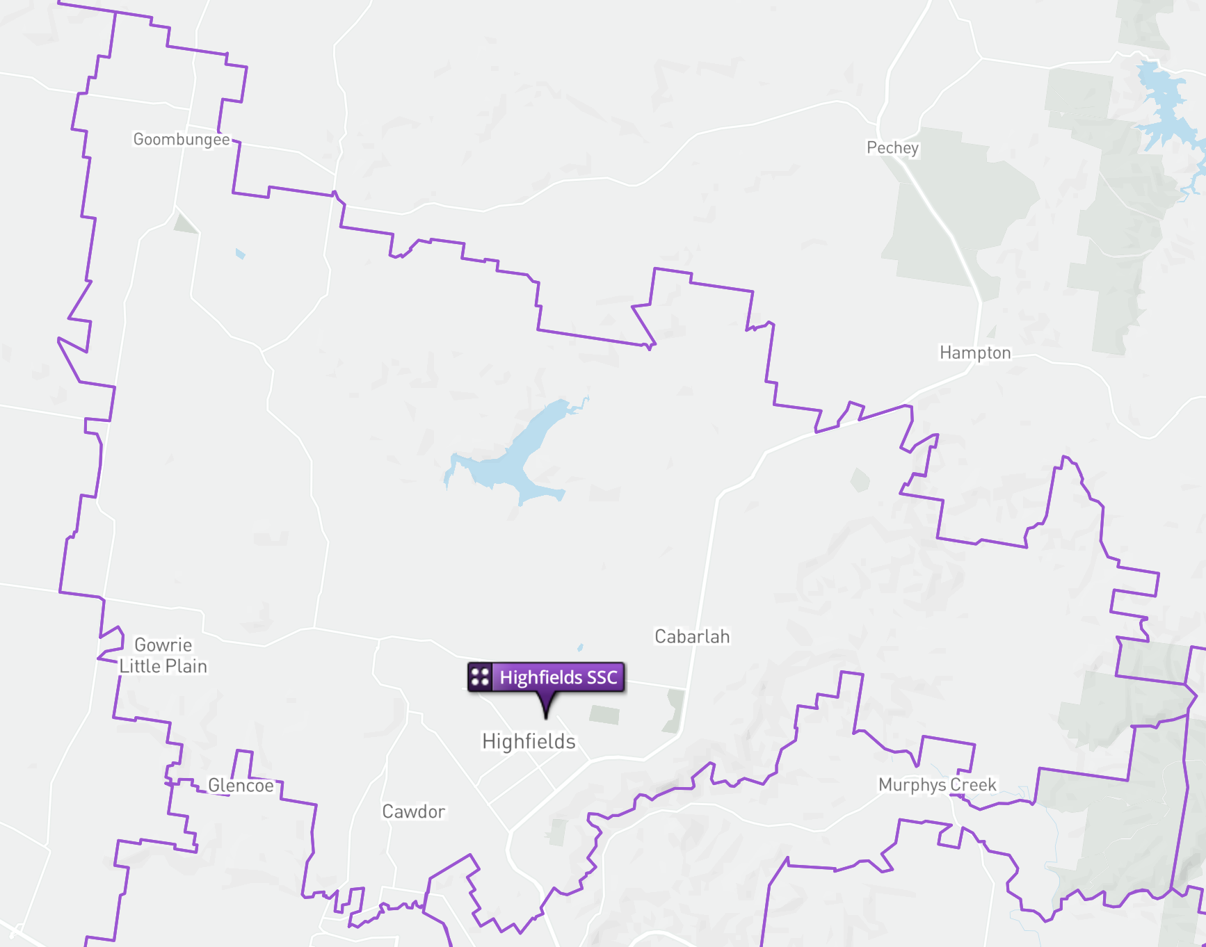 Map showing the Highfields State Secondary College catchment area